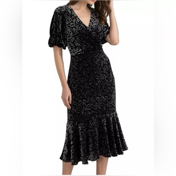 NWT Shoshanna Silk Blend Colette‎ Black VelvetDot Dress Size 4 $460